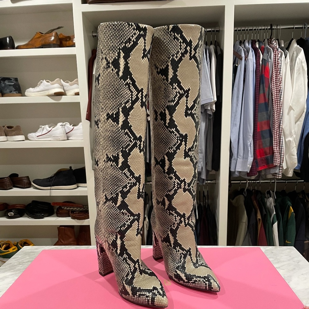Paris Texas Python Printed Leather Block Heel Boot 100